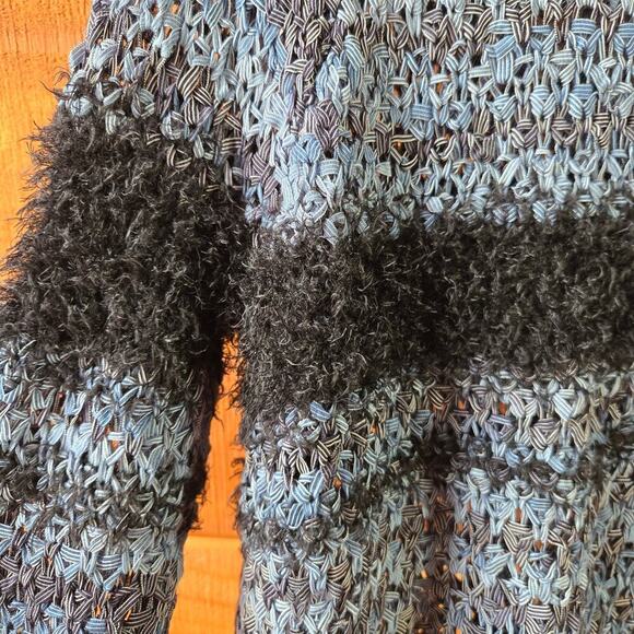 Leith Womens Open Knit Fuzzy Striped Crochet Sweater S Fairy Grunge Indie Boho - Picture 6 of 11